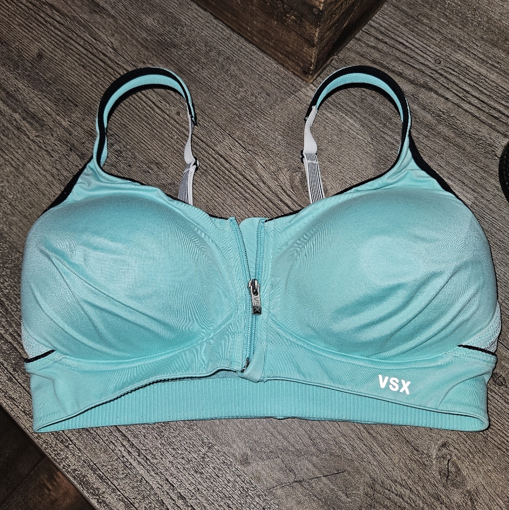 Victoria's Secret VSX Front Zip Sports Bra Teal Blue 34C